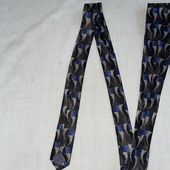 Joseph & Feiss Dress Tie Mens Size 57" Wide Black Blue Geometric 100% Silk - Picture 7 of 12